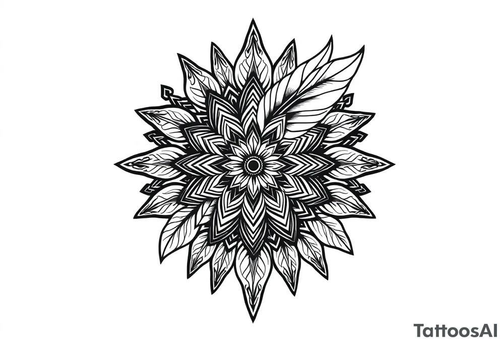 spiritual bold line feather indian mandala shaman tattoo idea