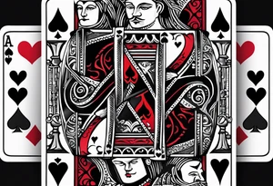 Only  Two cards, king of hearts with the K in the middle of the card and hearts in the corners and the Ace of spades behind it with the A in the corner peeking from behind the king of hearts card tattoo idea