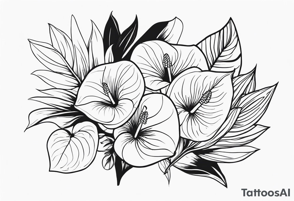 Un bouquet de fleurs avec des oeillets et des anthuriums tattoo idea