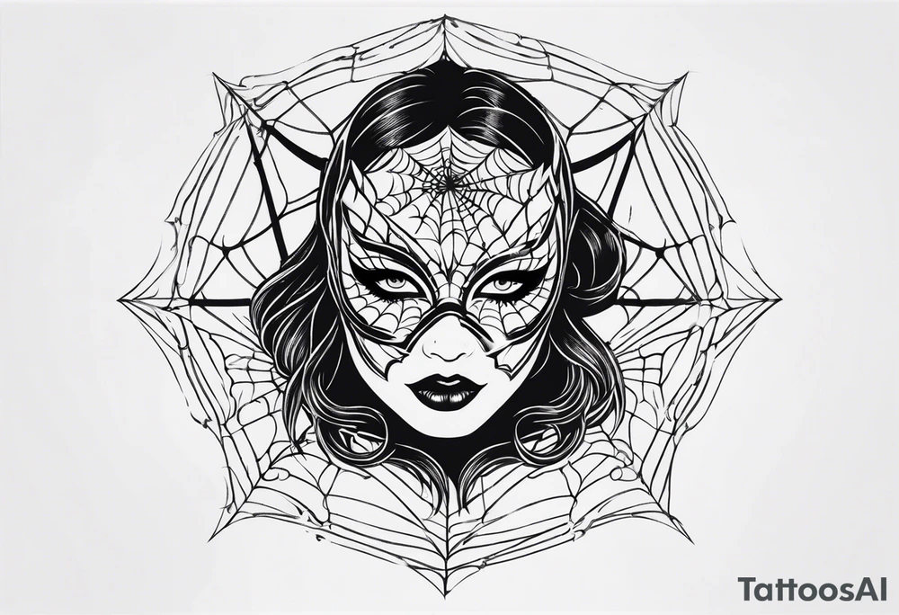masquerade face with spider webs tattoo idea