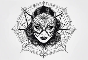 masquerade face with spider webs tattoo idea