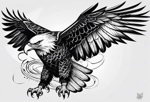 An eagle clutching a banner in its talons that states flectere si nequeo supros acheronta movebo tattoo idea