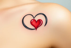 A sleek black infinity symbol intertwined with a delicate red heart, symbolizing everlasting love with a modern touch tattoo idea
