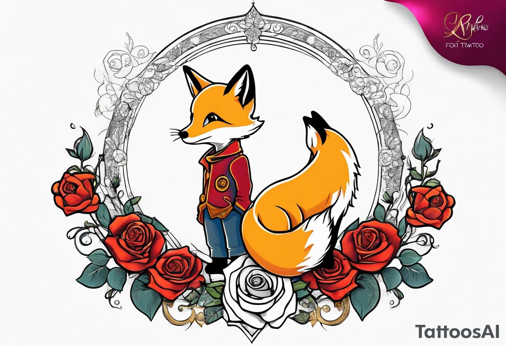 The Little prince with fox on his planet with rose tattoo idea