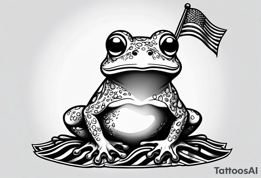 Cute small frog holding rainbow flag tattoo idea