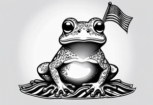 Cute small frog holding rainbow flag tattoo idea