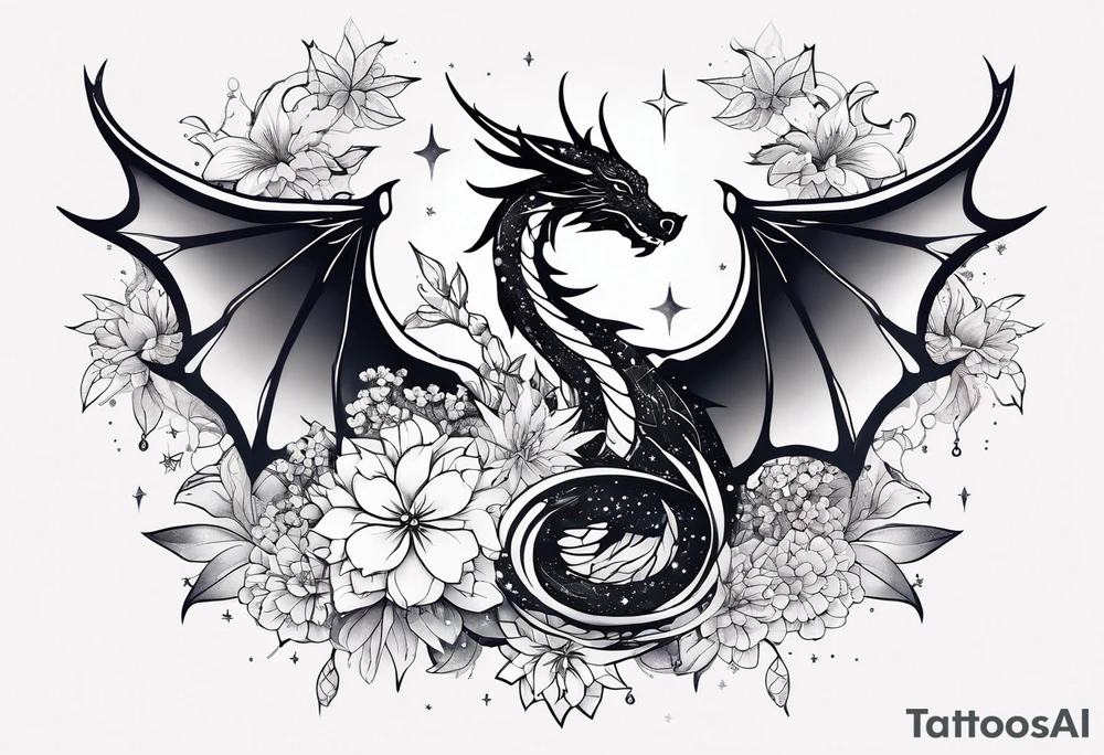 Constellation, wing , snow , cross , dragon female japan kawaii , flower tattoo idea