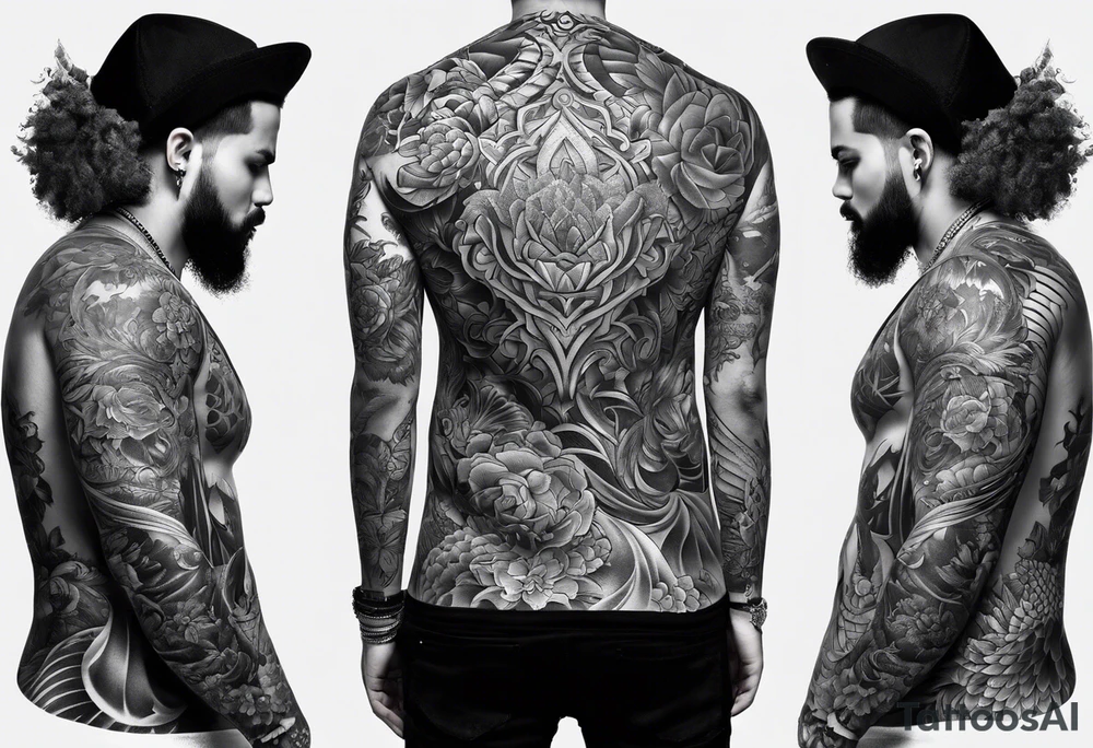 full body tattoo on the back from top to bottom tattoo idea