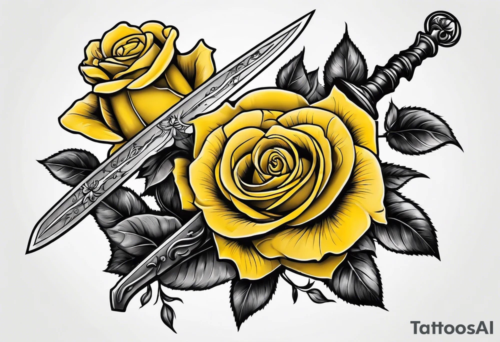yellow roses and sword tattoo idea