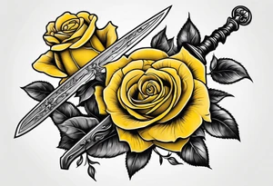 yellow roses and sword tattoo idea