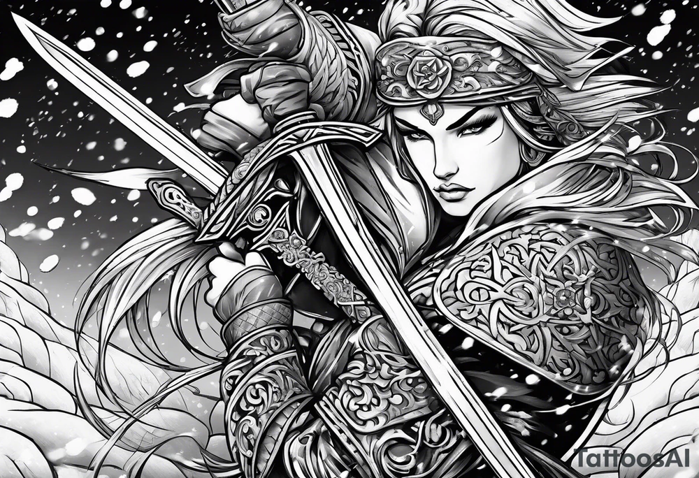 snow falling on swords tattoo idea