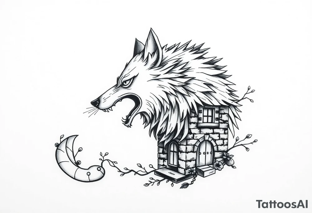 Big bad wolf huffing puffing and blowing a brick house down tattoo idea