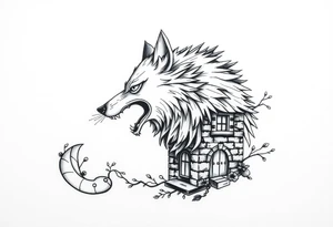 Big bad wolf huffing puffing and blowing a brick house down tattoo idea