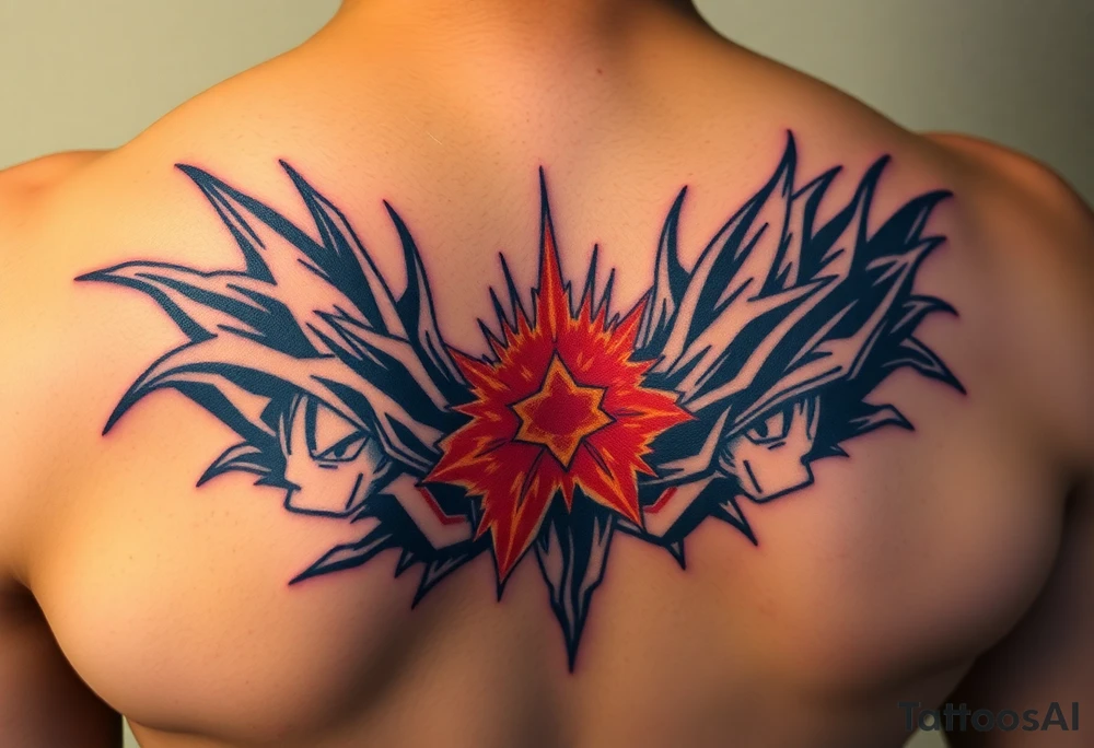 legendary dragonball z scene with energy aura and power effects tattoo idea