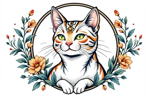 Neo traditional cat just the head and neck in an art nouveau frame tattoo idea