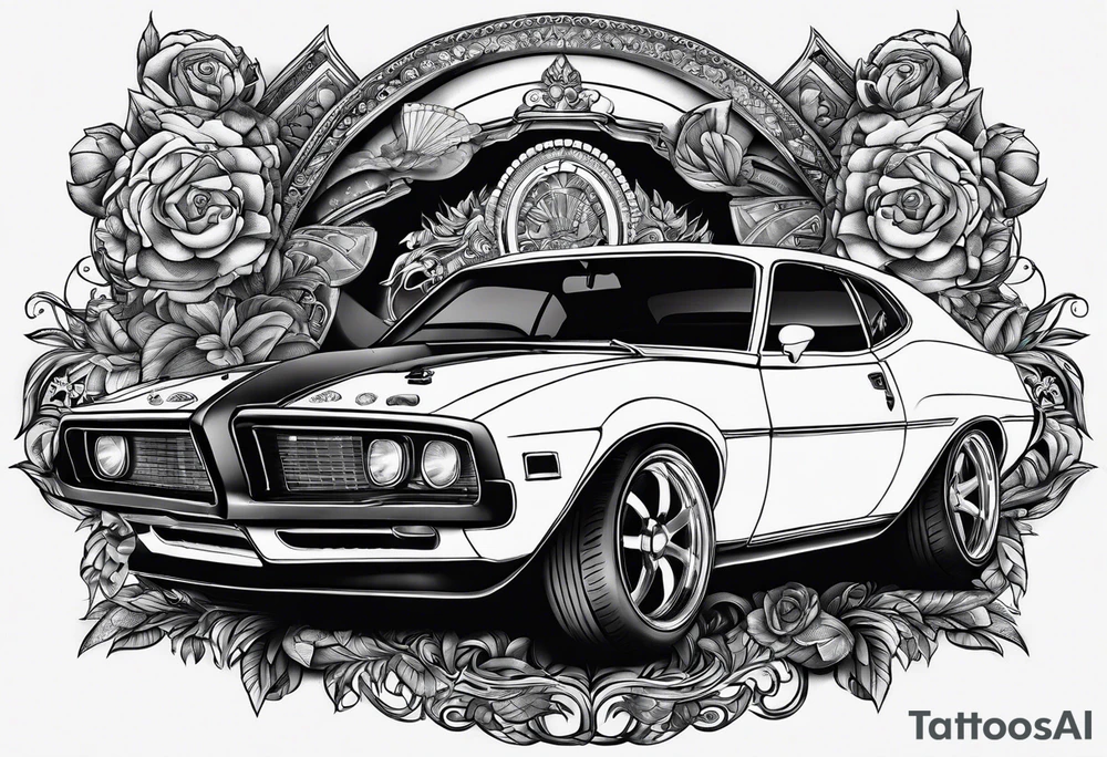 cars, huskie, money, rich arm sleeve tattoo idea
