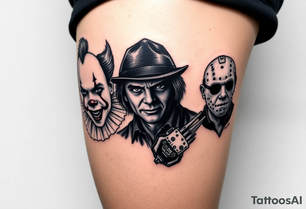 Pennywise, Freddy Krueger, Michael Meyers, and jason voorhees tattoo idea
