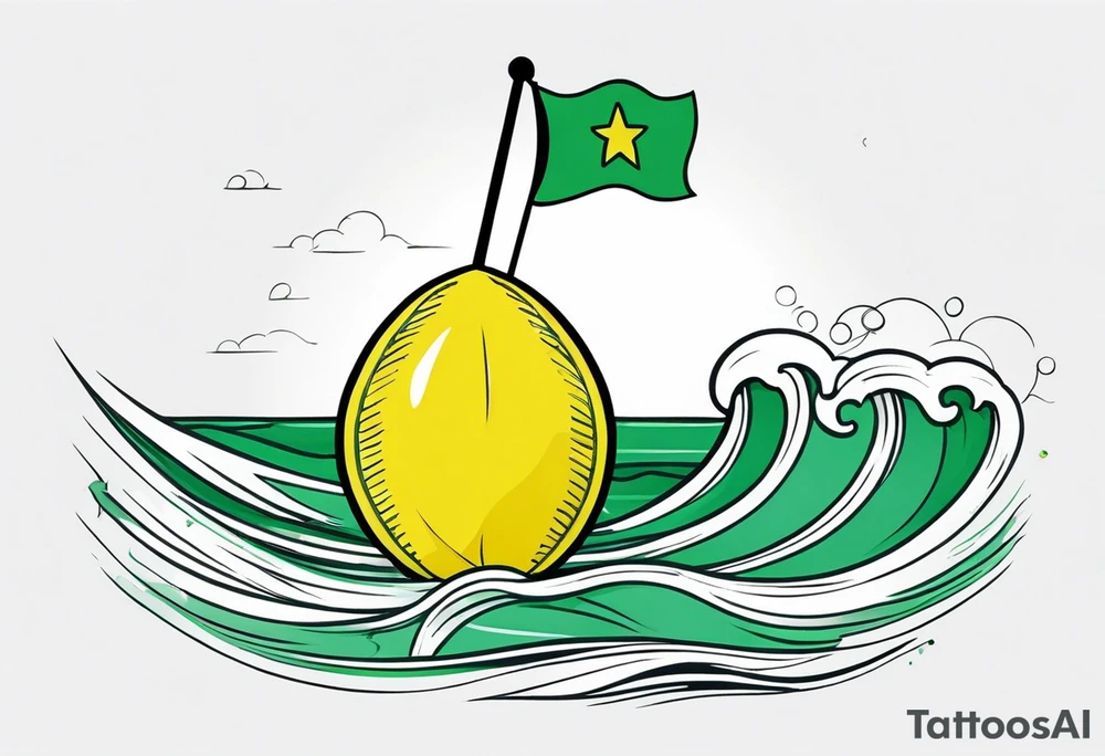 A lemon-Buoy with a green leaf-flag on waves tattoo idea