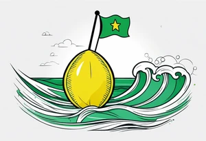A lemon-Buoy with a green leaf-flag on waves tattoo idea