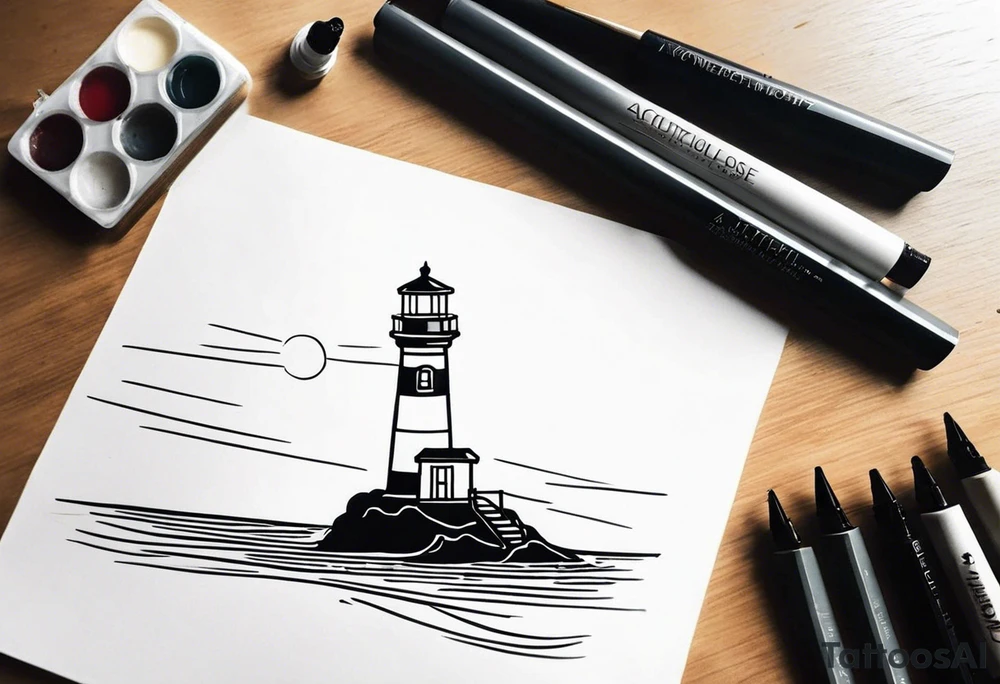 lighthouse acutally light up at a rough sea tattoo idea