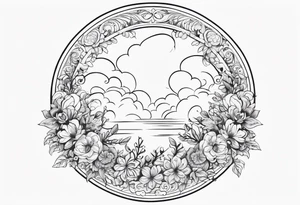 floral clouds circle vignette frame tattoo idea
