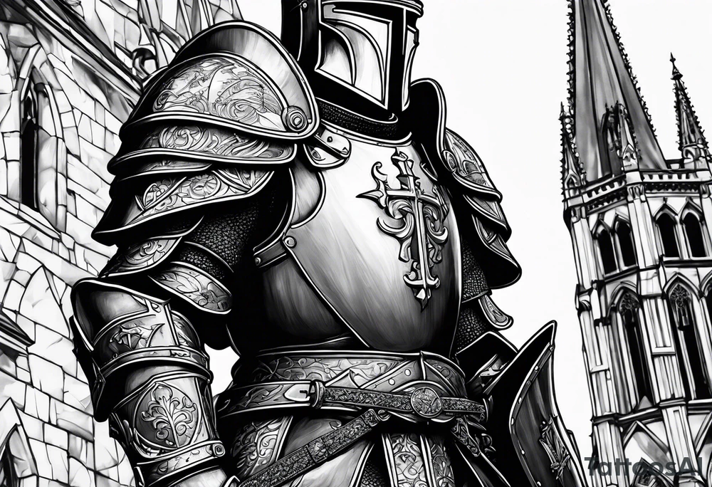 knight with heavy armor with Notre Dame tattoo idea
