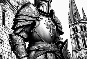 knight with heavy armor with Notre Dame tattoo idea