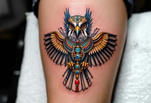 An Egyptian Falcon (Horus) Carrying a Rosary (only red, blue and black are possible colors) tattoo idea