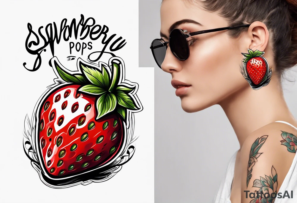 lonely strawberry wrapped in banner saying Pops tattoo idea