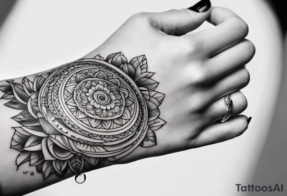 Womans hand holding a blunt line drawing tattoo idea