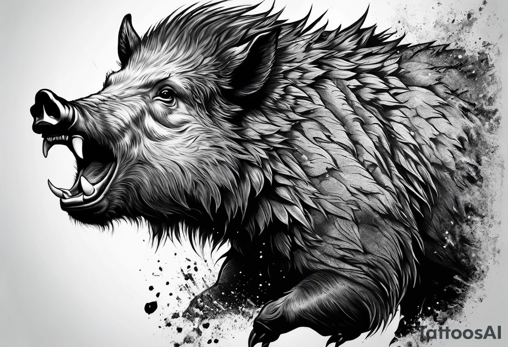front angry boar tattoo idea