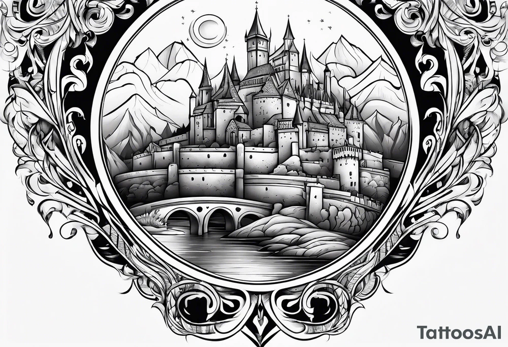 medieval tribal city vignette tattoo idea