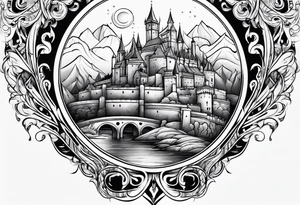 medieval tribal city vignette tattoo idea