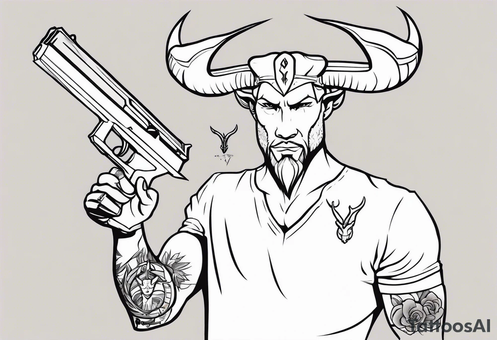 capricorn man with gun tattoo idea