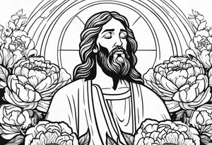 Jesus Christ praying in a peony garden and healed a blind man tattoo idea