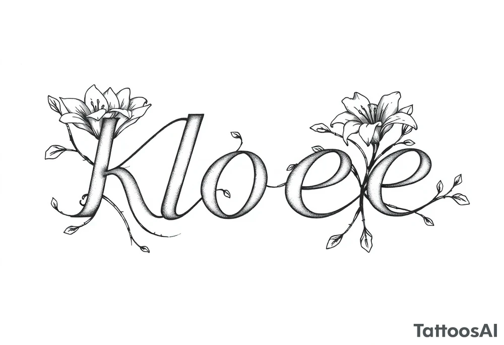 The word Kloee surrounded by big
lilies with the vines in letters tattoo idea