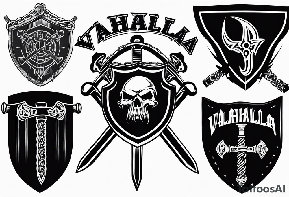 Valhalla sword shield barb wire chain tattoo idea