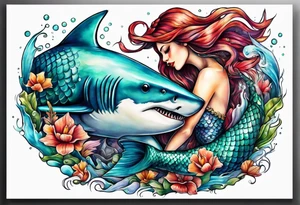 Mermaid kissing a shark tattoo idea