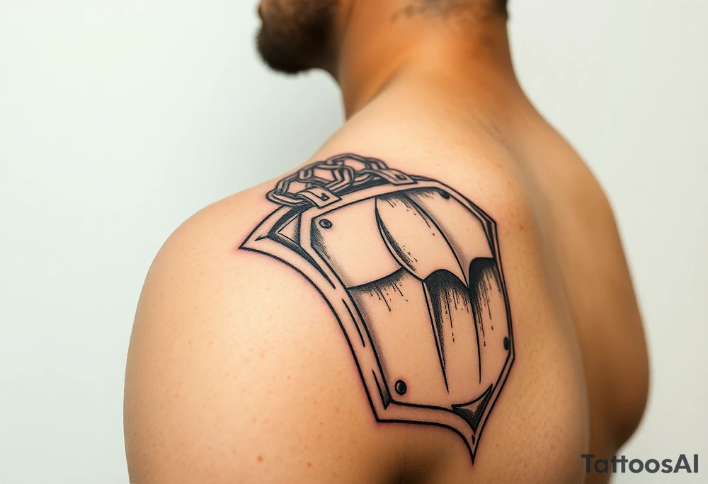 Huge shoulder tattoo of chainmail and plate armor tattoo idea