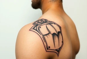 Huge shoulder tattoo of chainmail and plate armor tattoo idea