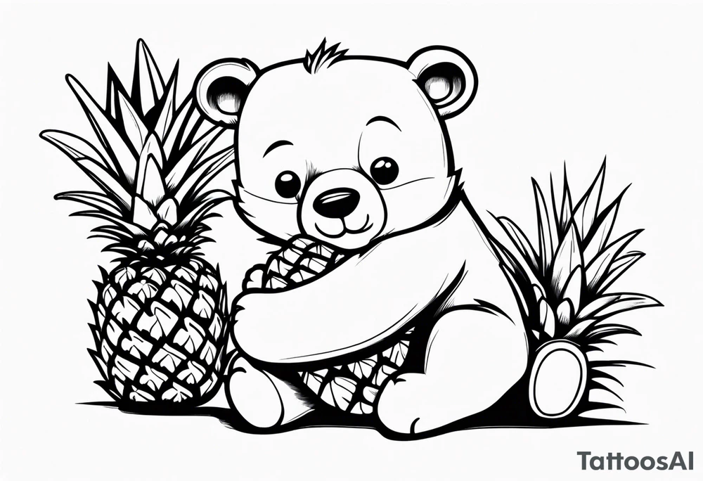bear hugging pineapple tattoo idea