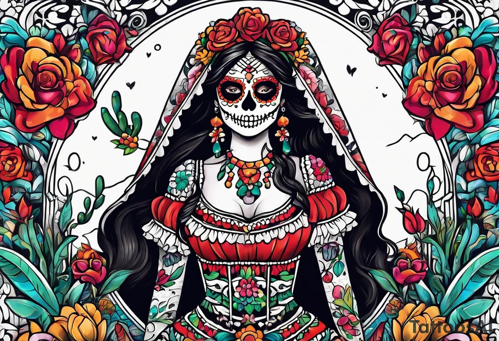 Mexico day of dead , rectangle tattoo idea