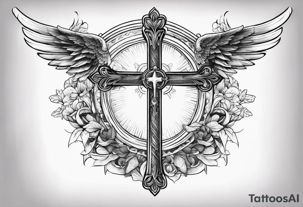 christianity cross with wings around it tattoo idea