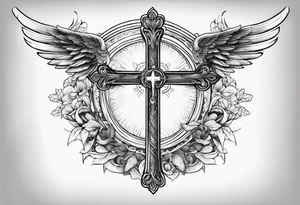christianity cross with wings around it tattoo idea