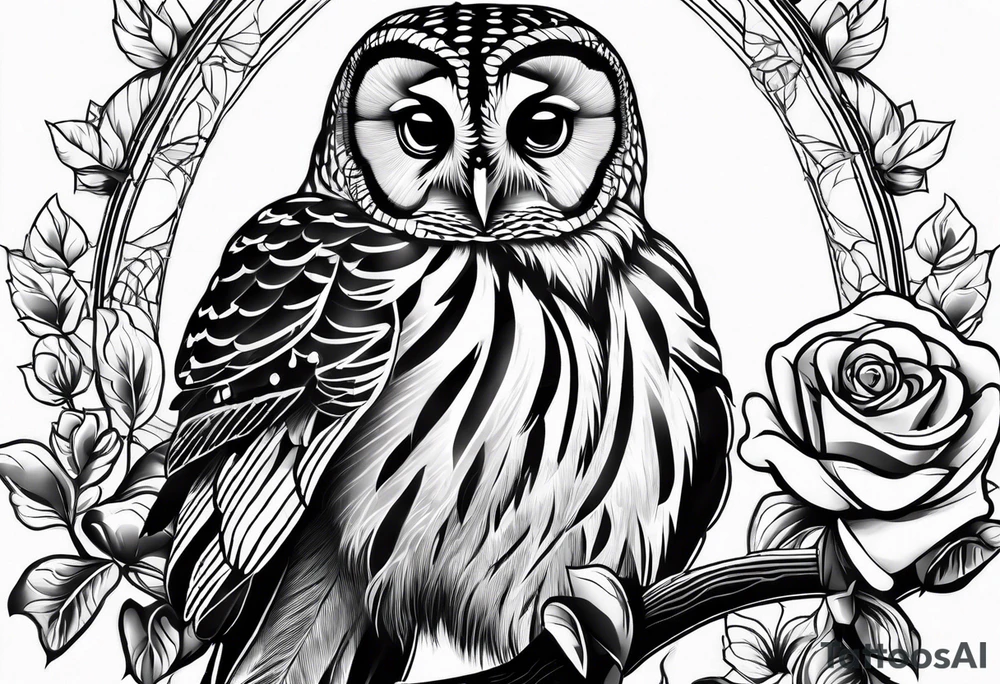 Barred owl, a rose, a paw print tattoo idea
