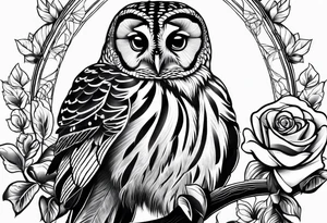 Barred owl, a rose, a paw print tattoo idea