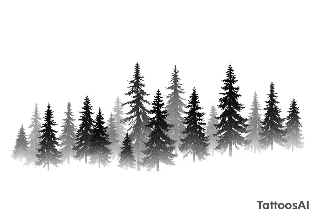 Coniferouse forest silhouette with black and gray trees tattoo idea Coniferouse forest silhouette with black and gray trees tattoo idea