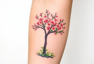 flowering hawthorn tree with white lilly of the vally plants on ground tattoo idea