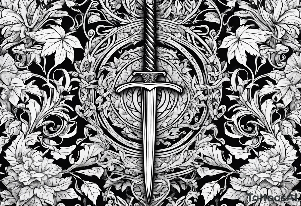 Leafy vines with sword tattoo idea