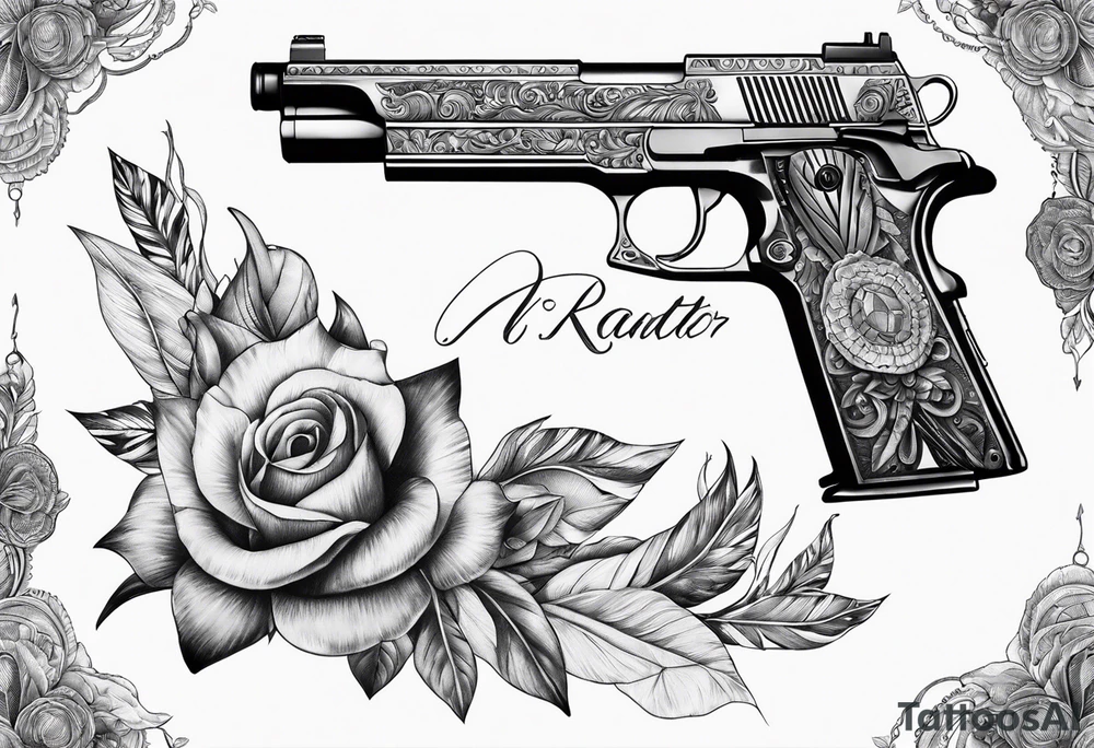 The letters AR with a pistol on each side tattoo idea